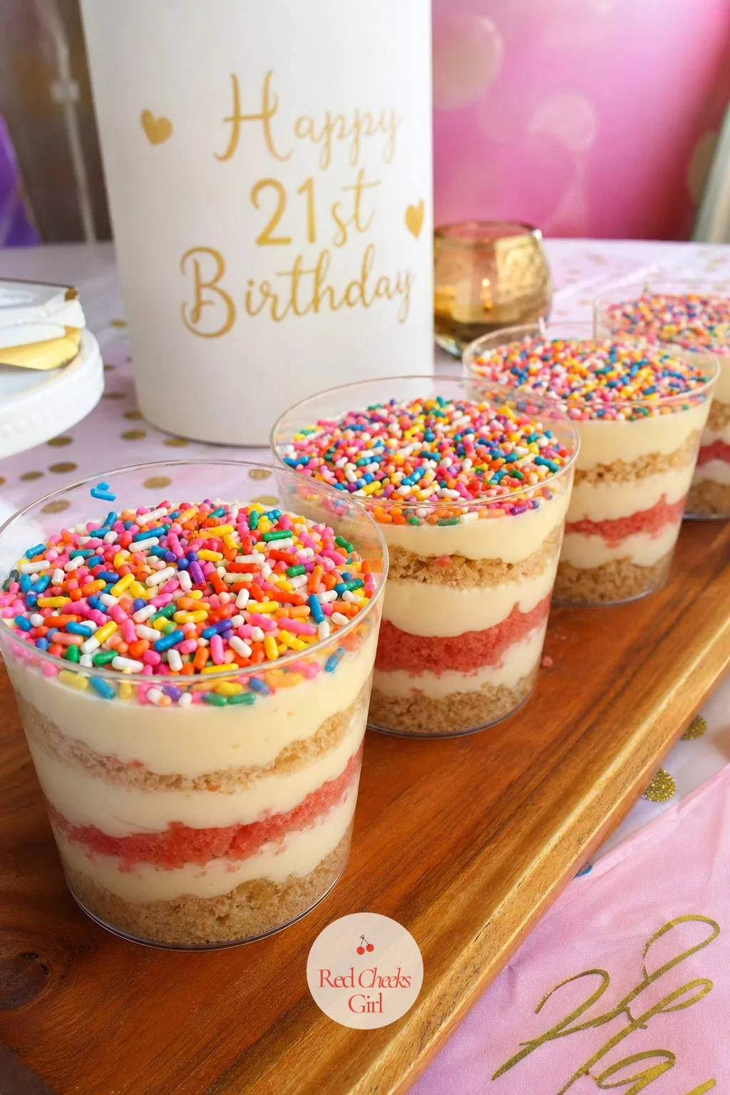 Dot Cups Under Rainbow Sprinkles — Nobody wants to cut a slice and hunt for a plate at midnight. 21st birthday cake ideas for her