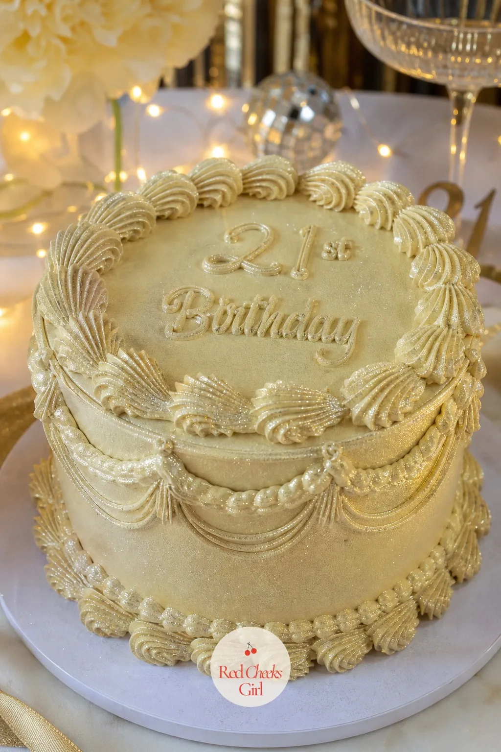 Glitter Lambeth Cake — She wants the cake to catch the light without looking like a craft project gone wrong. 21st birthday cake ideas for her