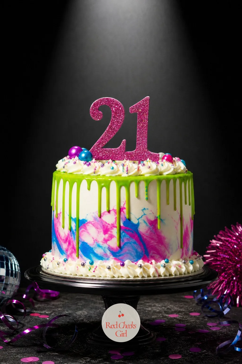Neon Marble Drip Cake — This cake wants low light and a playlist with a beat. 21st birthday cake ideas for her
