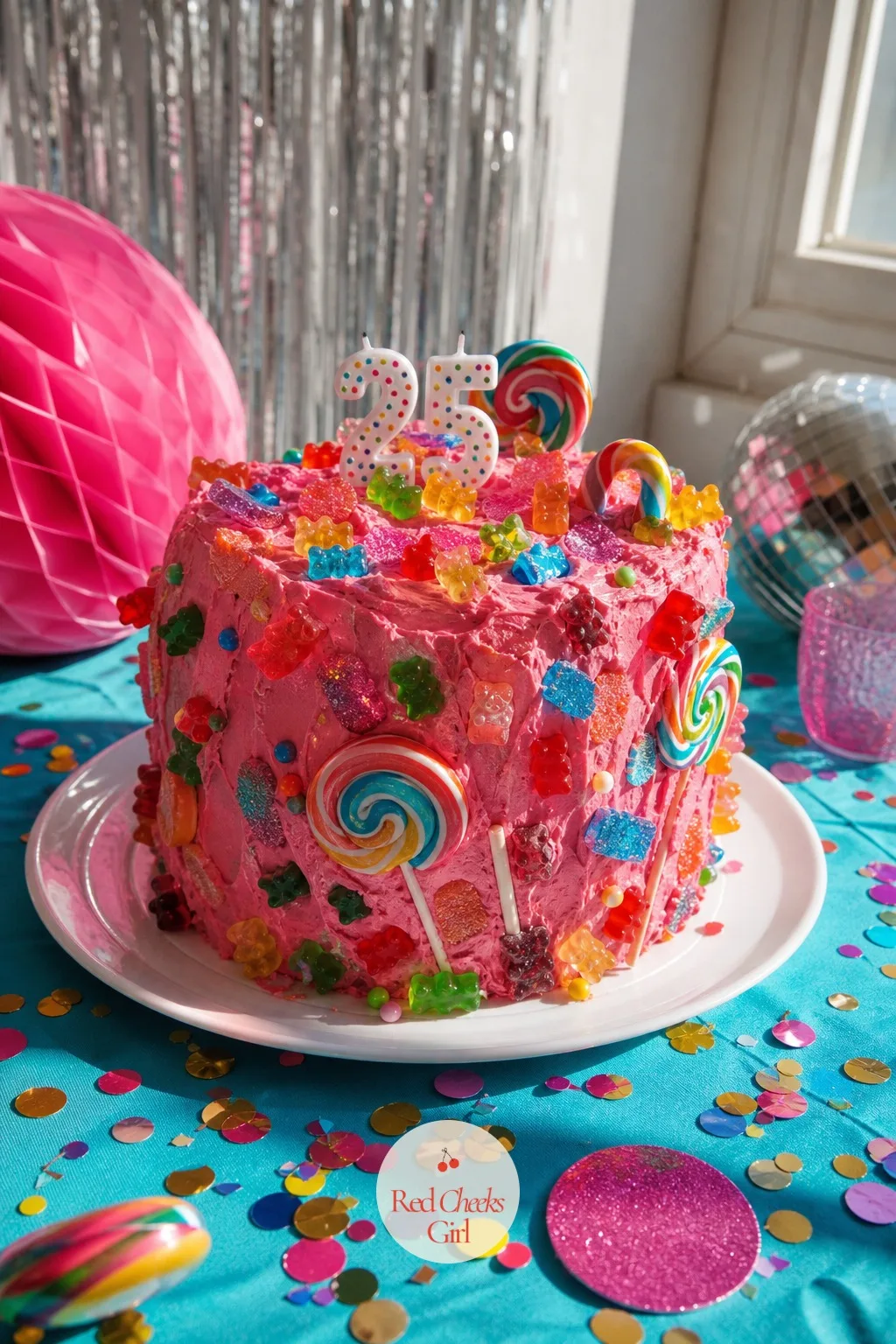 Kitsch Chaos Cake With Candy And Clashing Colors — No restraint, none at all. 25th birthday cake