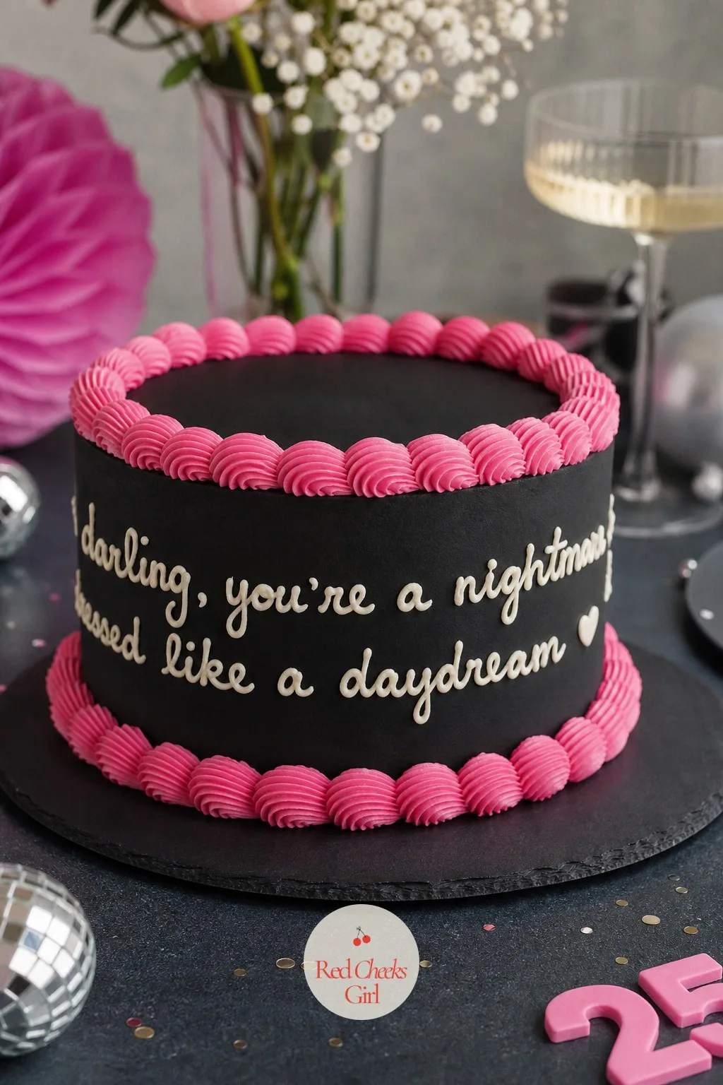 Lambeth Cake Piped With Her Favorite Song Lyrics — One line from the song that has been stuck in her head all year, piped in looping white script around a