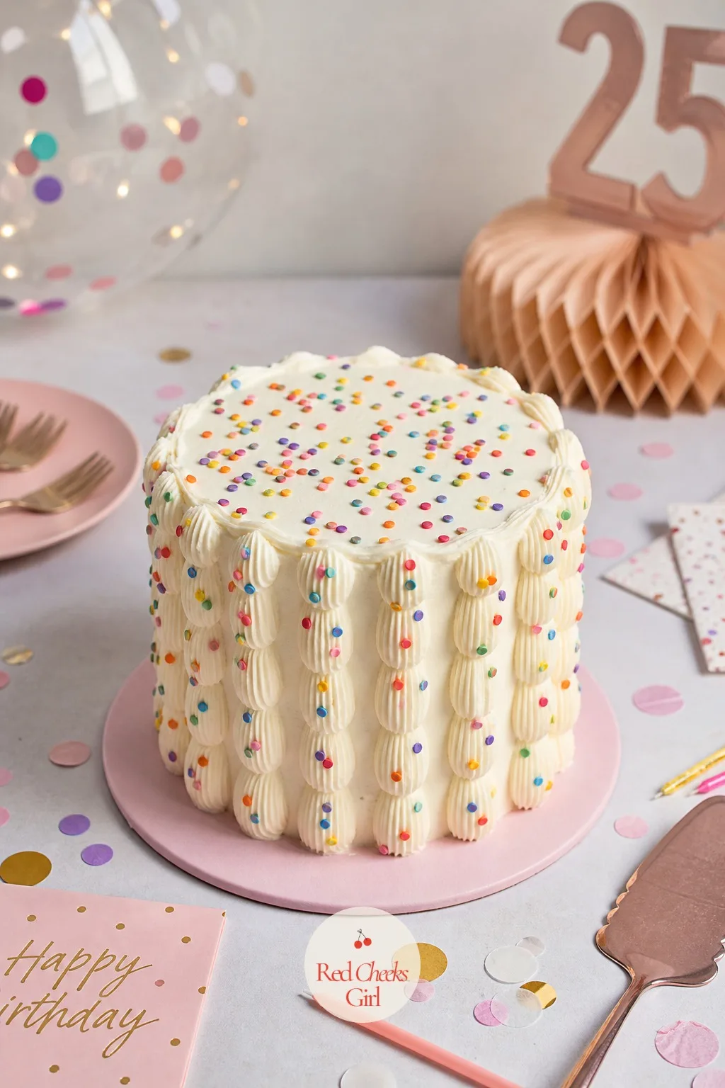 Lambeth Cake With Sprinkles And Confetti — For a girl who wants the drama of Lambeth piping without a single serious color in sight, this is the version. 25th