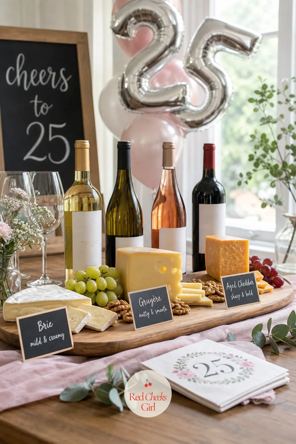 Wine and Cheese Tasting Table — This is the spread for her friends who ask what region a wine is from before they ask what it tastes like. 25th birthday ideas