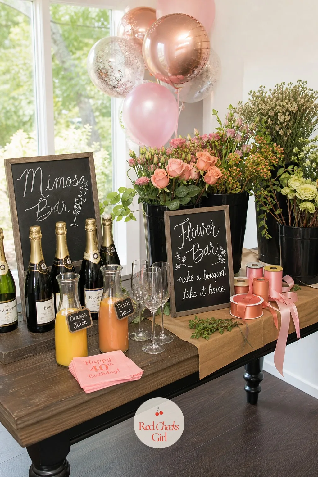 A Brunch with a Mimosa Bar and a Flower Bar — Morning birthdays get written off as the quiet option, but two stations running at once never once feels like a