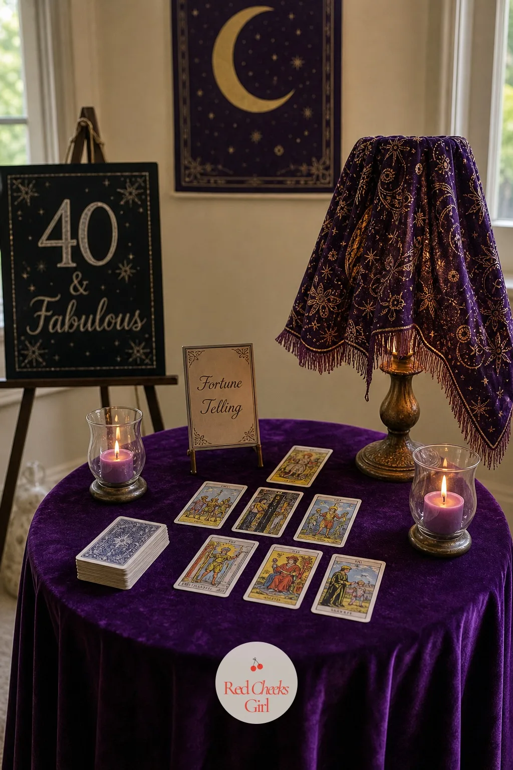A Fortune-Teller Corner with Tarot Cards and Candlelight — She has spent forty years being told what is practical, so give her one corner of the night that is