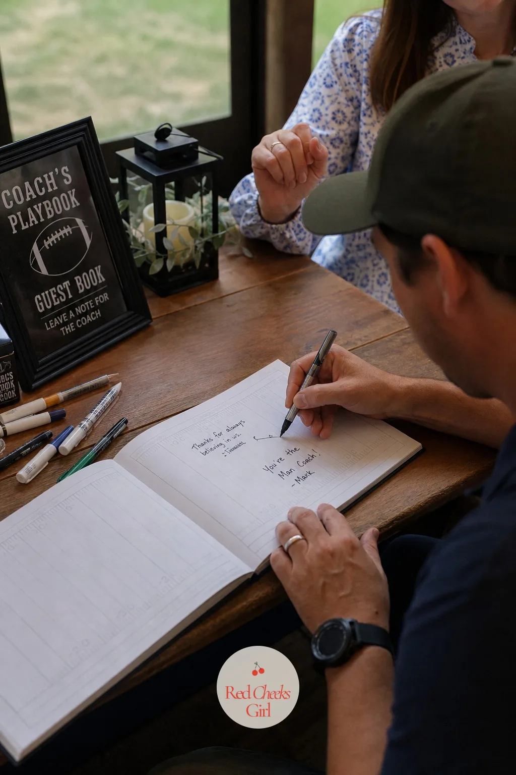 A Coach's Playbook Guest Book — Instead of a signature book nobody rereads, give it a shape he actually recognizes from Saturday mornings on the sideline. 45th