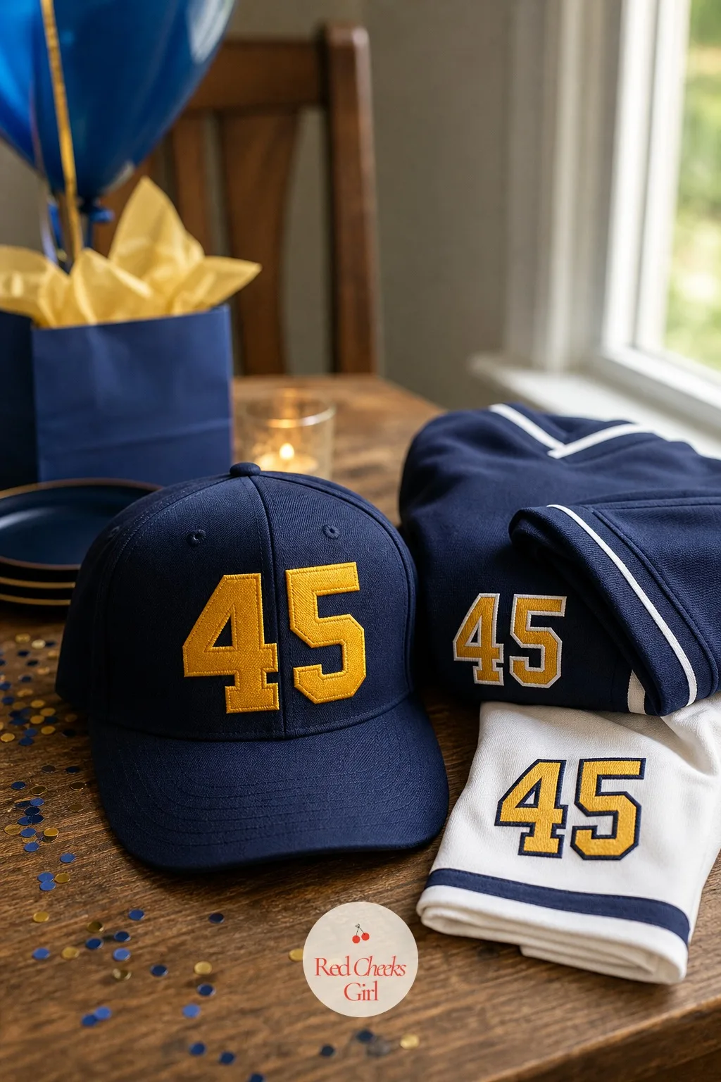 A Custom Varsity-Style Cap or Jersey Keepsake Favor — He does not need another bottle opener keychain disguised as a gift. 45th birthday ideas for him