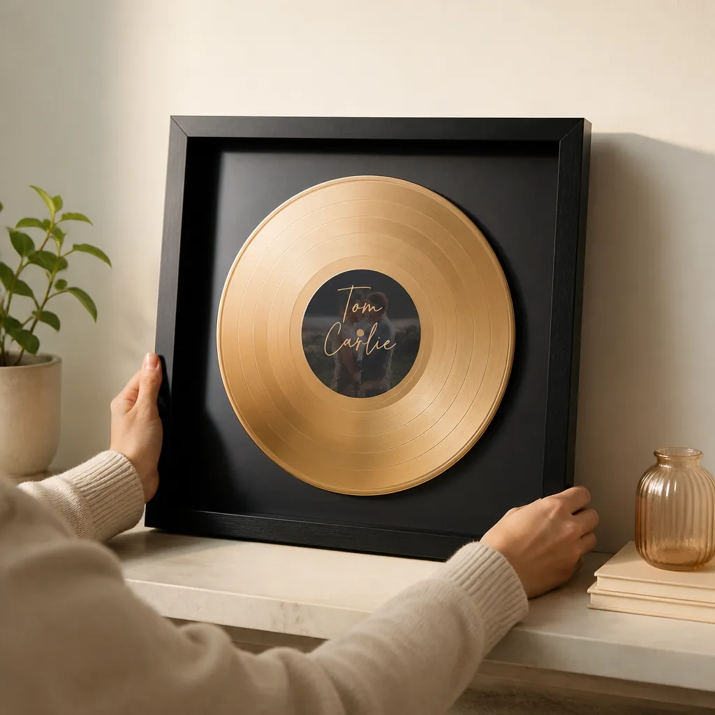 Gold Record Frame — Every long marriage has a song, even if nobody in the family can name it without an argument. 50th anniversary gifts