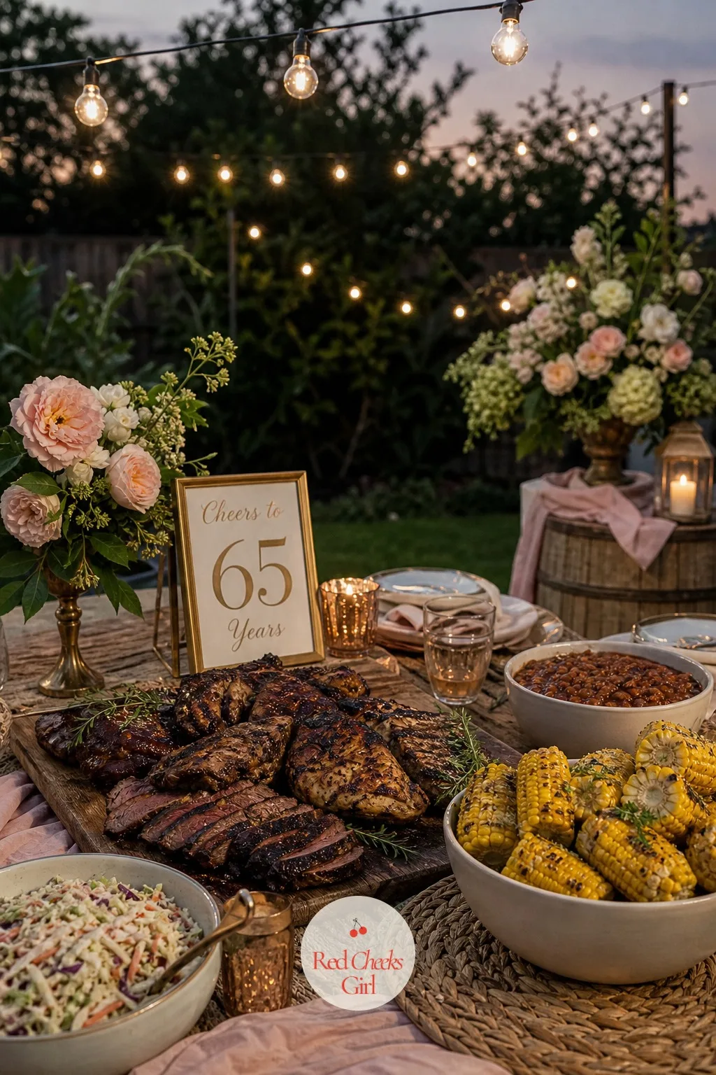 Backyard Barbecue Spread — Not every milestone needs white tablecloths, and a smoky backyard spread earns its place on a sixty fifth as much as tea does. 65th