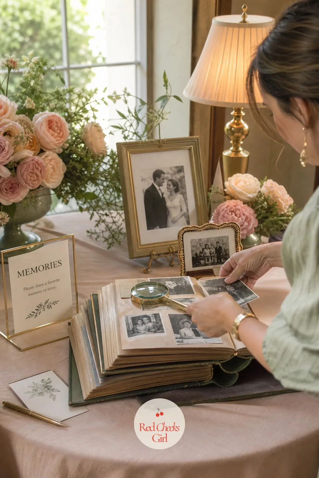 Family Photo Album Table — Nothing slows a room down quite like an old photo album left open on a table. 65th birthday ideas