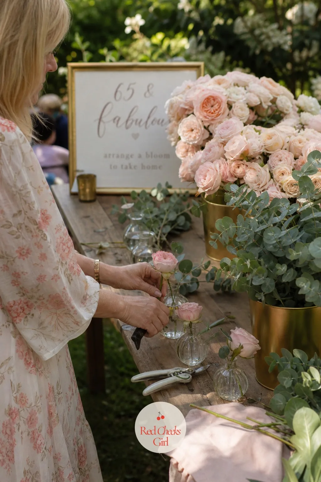 Flower Arranging Station — Give guests something to do with their hands besides hold a glass, and most of them will choose this over small talk. 65th birthday