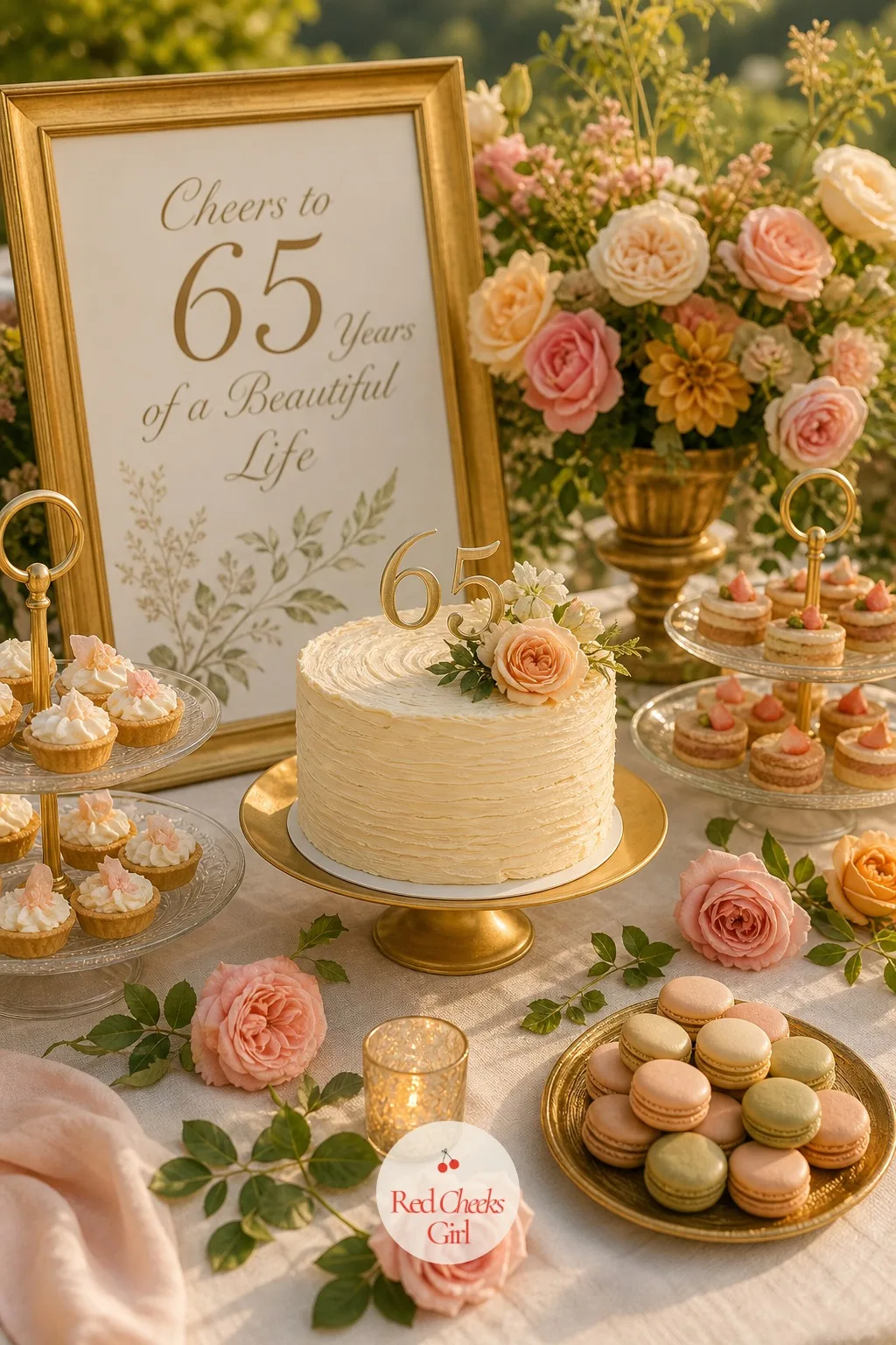 Golden Hour Dessert Table — She does not need a cake the size of a car. 65th birthday ideas