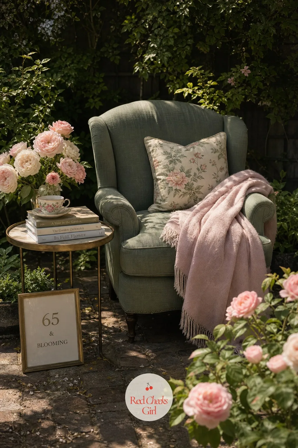 Her Rose Garden Reading Nook — She will spend the whole party on her feet greeting people unless there is somewhere obvious to sit her down for ten minutes.