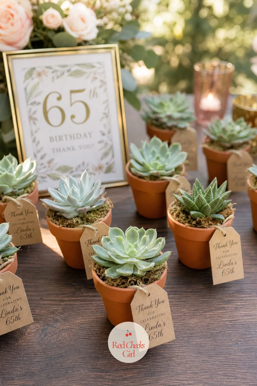 Potted Succulent Favors — A favour that dies in the car on the way home was never worth the table space. 65th birthday ideas