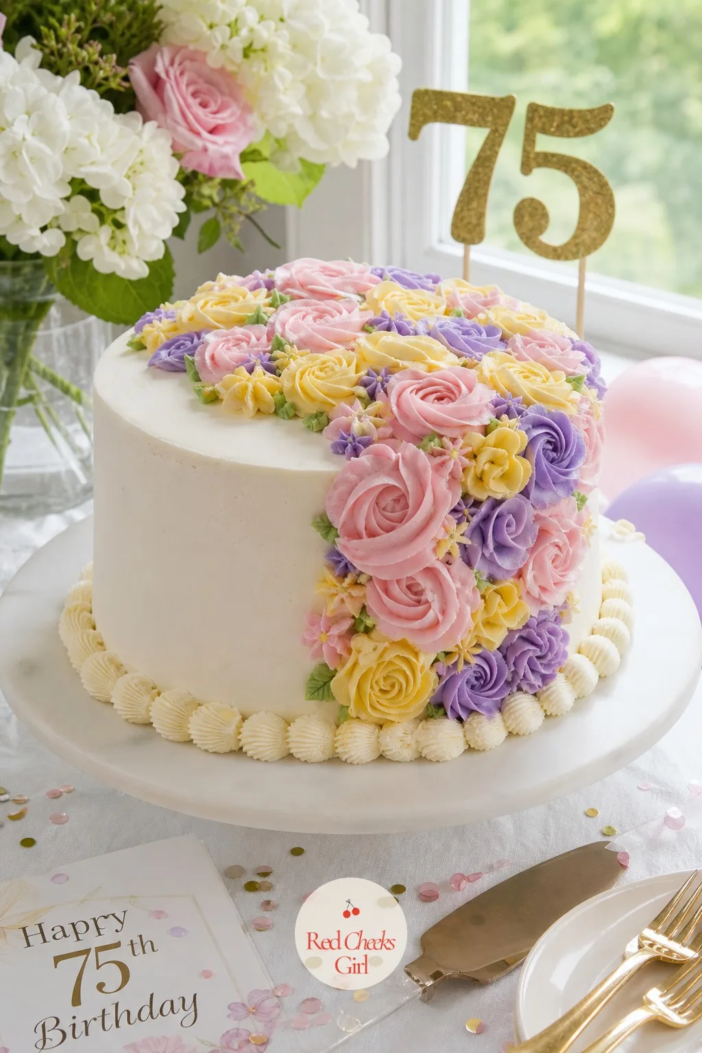 Classic Round Cake With Piped Icing Flowers — Nothing says old-fashioned bakery cake quite like a single round layer with piped buttercream flowers covering