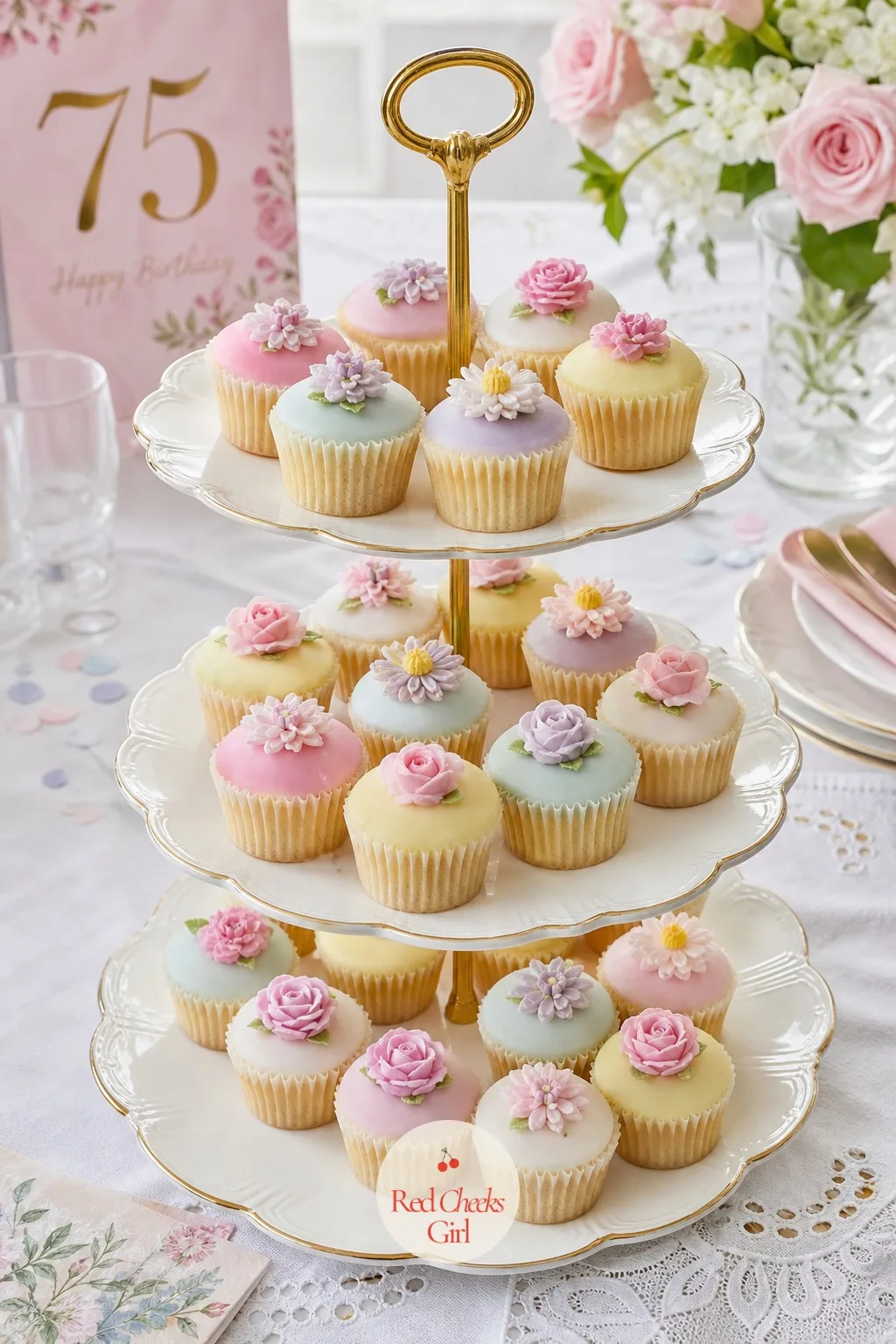 Mini Fairy Cakes With Matching Piped Flowers — For a party with a proper tea table, cupcakes can look slightly too casual next to all that china, and mini