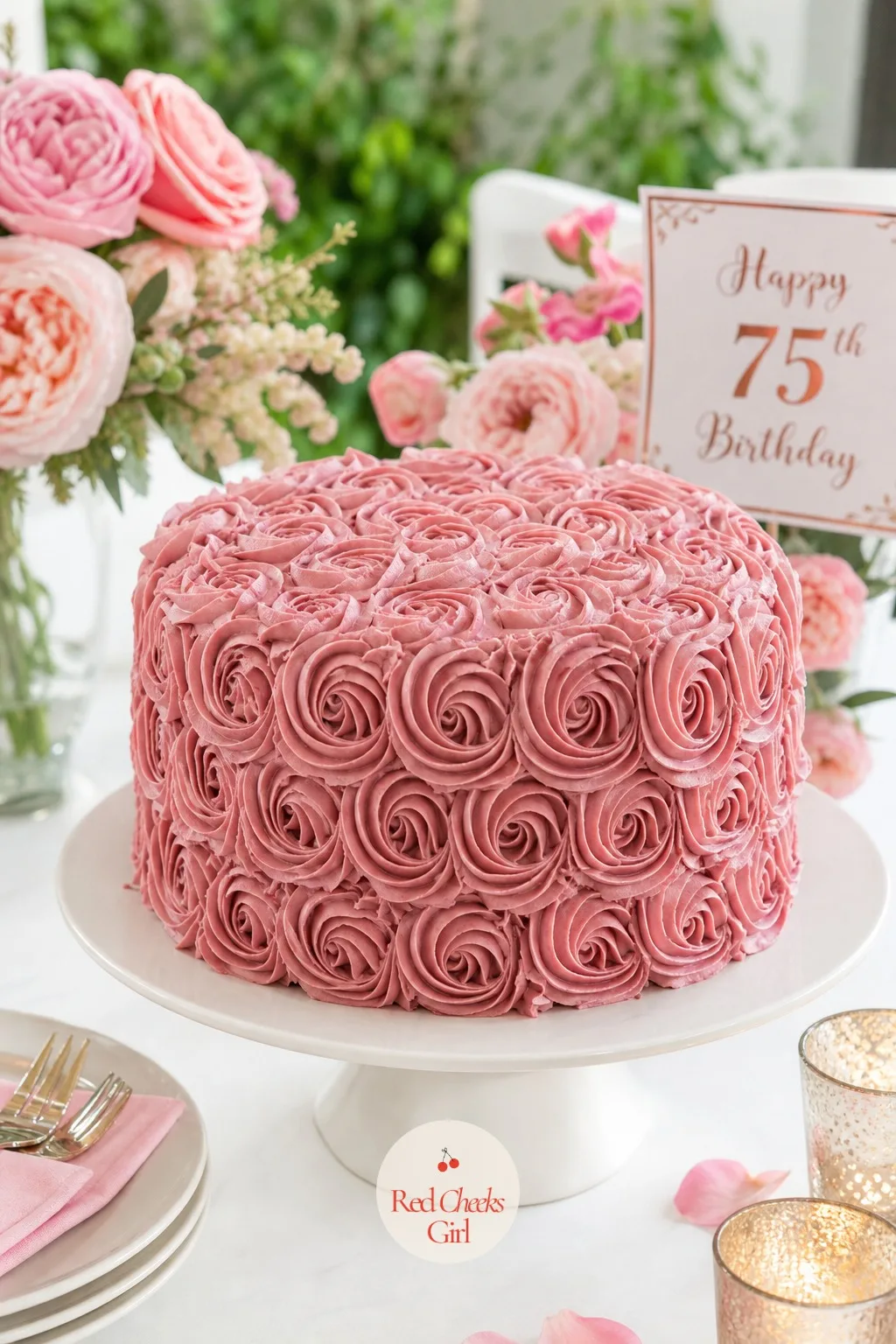 Rose Swirl Piping All Over — Some cakes let the icing do absolutely everything, no bare buttercream showing anywhere, and a rose swirl cake is the classic