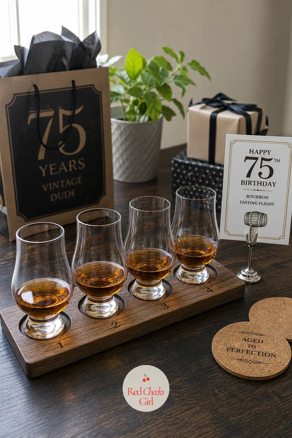 Bourbon Tasting Flight — He has opinions about bourbon, and a single glass poured at random does not give him anywhere to put them. 75th birthday ideas for dad