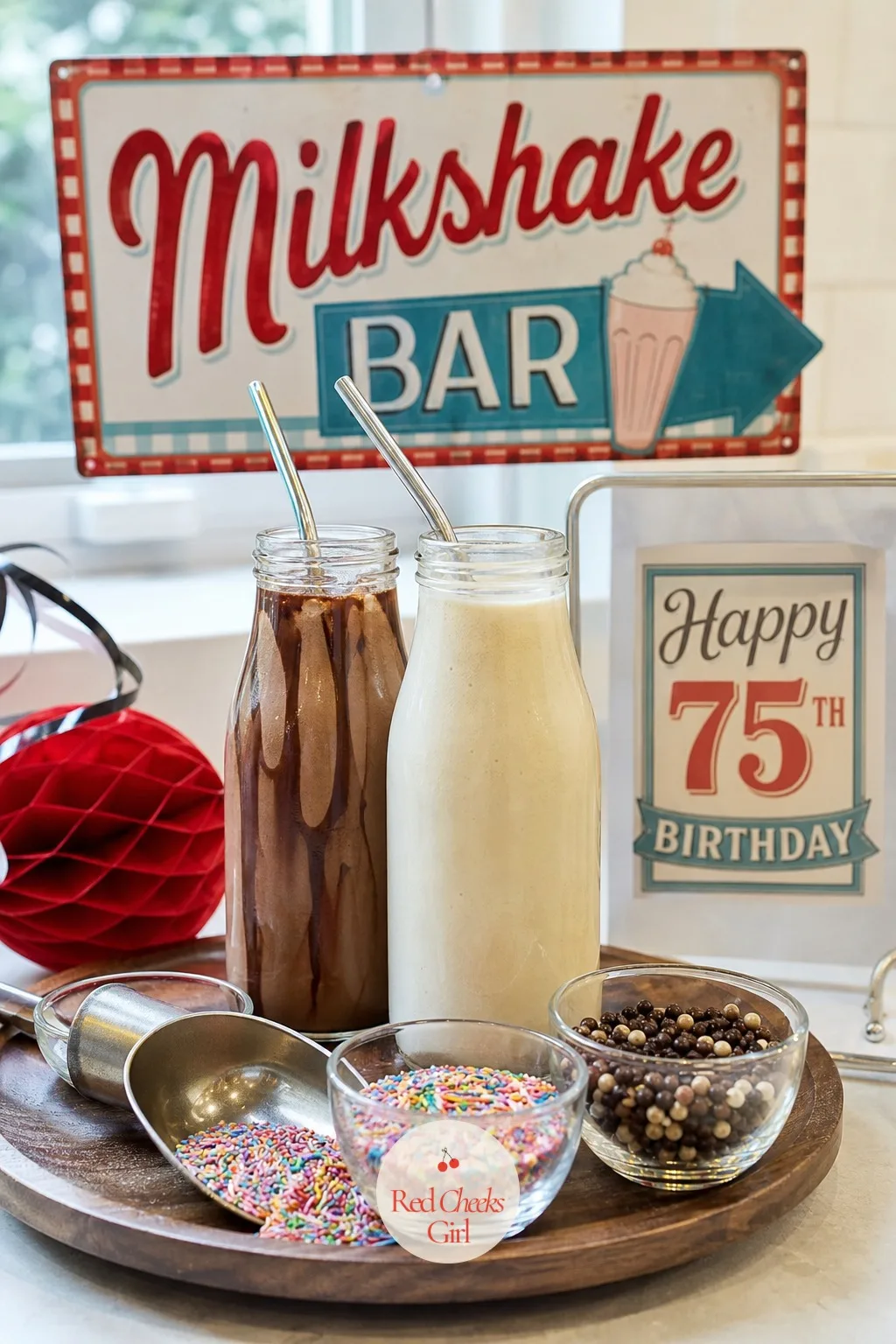 Classic Diner Milkshake Bar in Glass Milk Bottles — Nothing pulls a dad back to being sixteen faster than a proper malt shop milkshake, poured the old way.