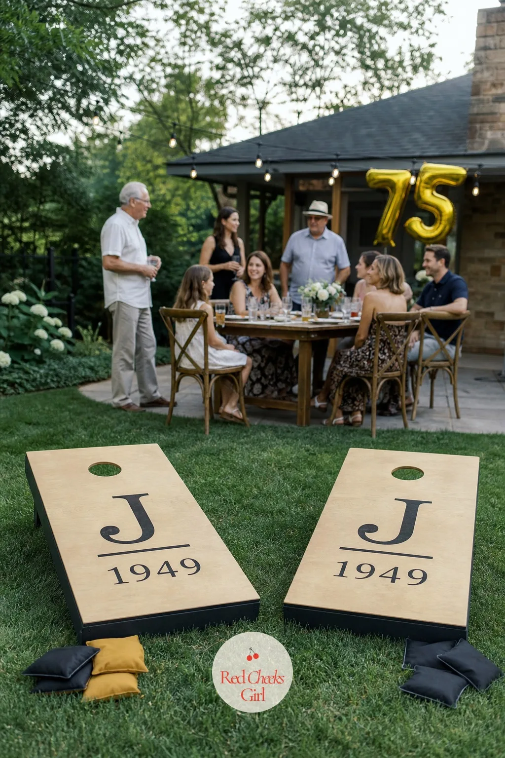 Cornhole Set Painted with His Initials — A generic rental cornhole set looks like every other backyard party this summer. 75th birthday ideas for dad