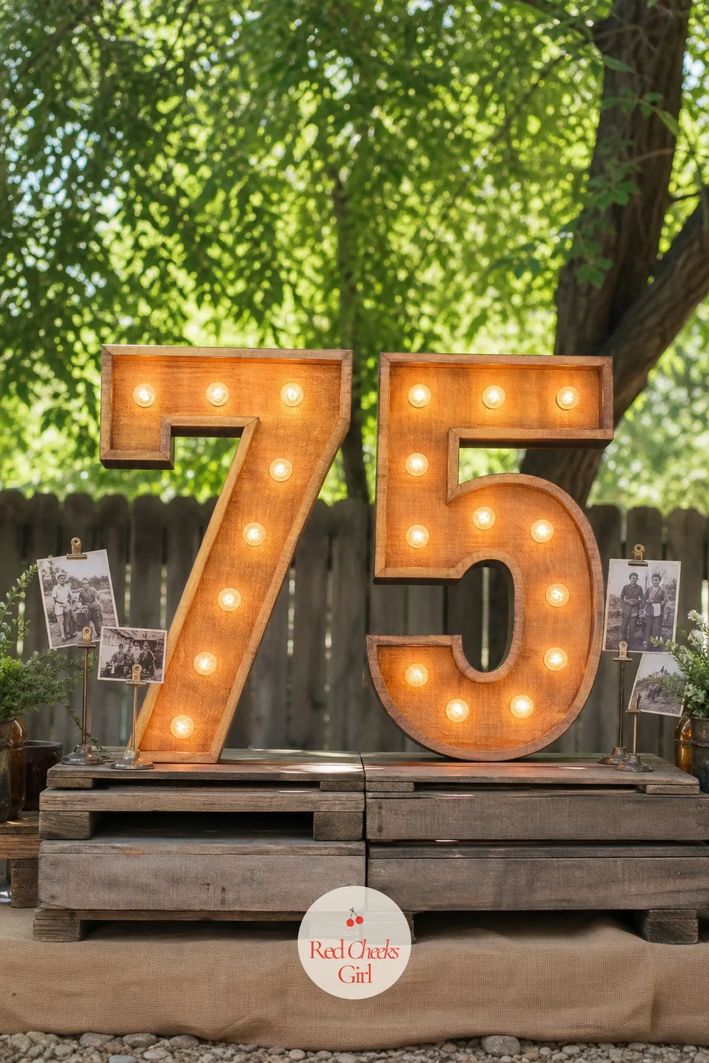 Marquee Letters Spelling 75 — Walking in to see his age lit up in giant warm bulbs does something a printed banner never manages. 75th birthday ideas for dad