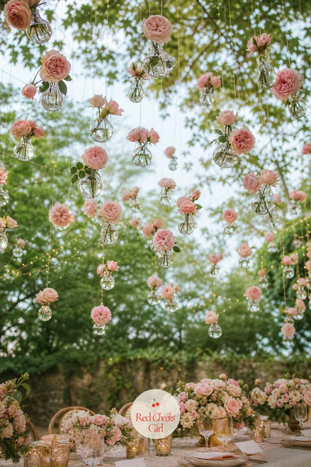 A Ceiling Of Hanging Glass Vases — Walk under it once and you will understand why every photograph from the afternoon starts here. 75th birthday ideas for mom