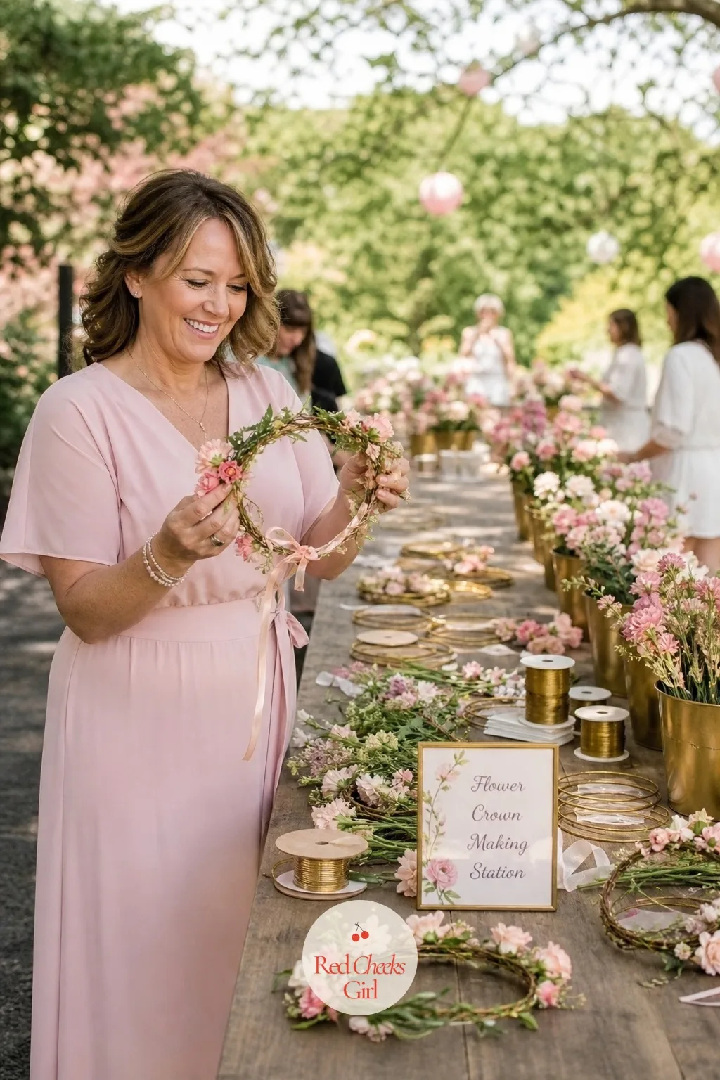 A Flower Crown Making Station — Leave a table of loose flowers out and someone will start building before you have finished explaining what it is for. 75th