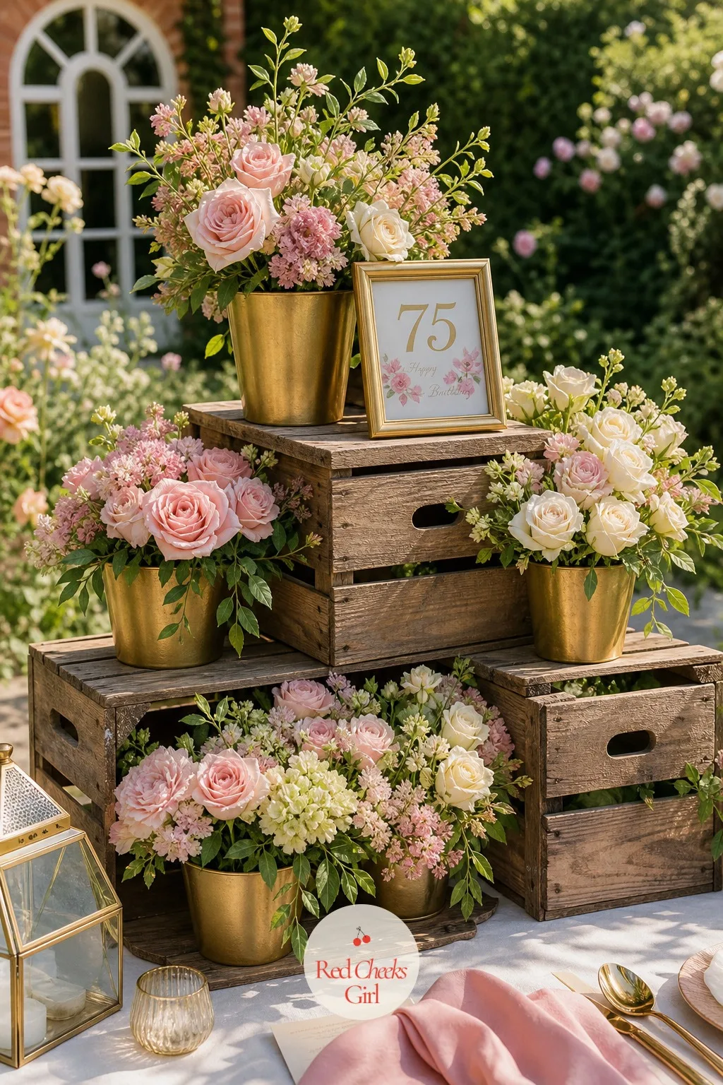 Stacked Crates Of Fresh Flowers — Nobody expects to find a flower market tucked into the corner of a birthday party, which is exactly why it stops people. 75th