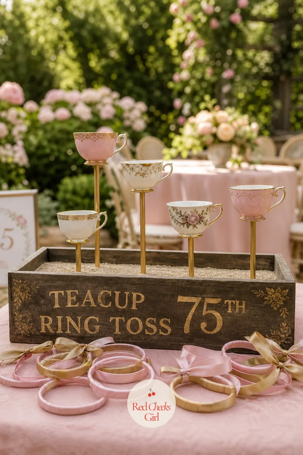 Teacup Ring Toss — It looks like a stray piece of the tea table until someone picks up a ring and takes aim. 75th birthday ideas for mom