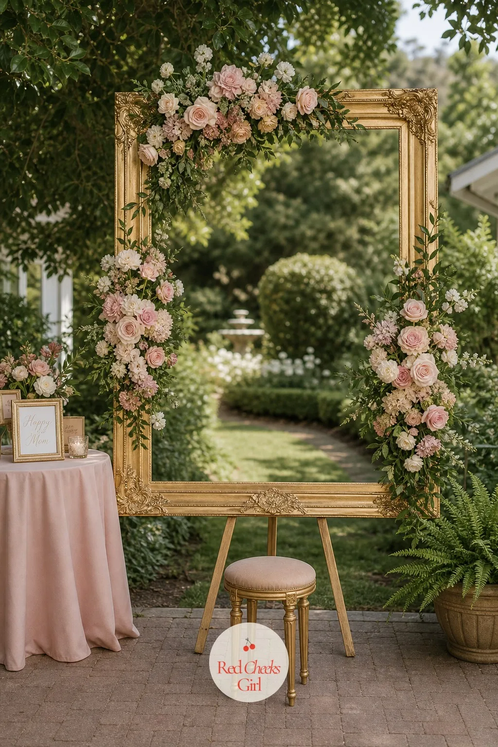 A Vintage Frame Photo Corner — Every party has one corner where people end up standing for a photo anyway, so build it on purpose instead of leaving it to