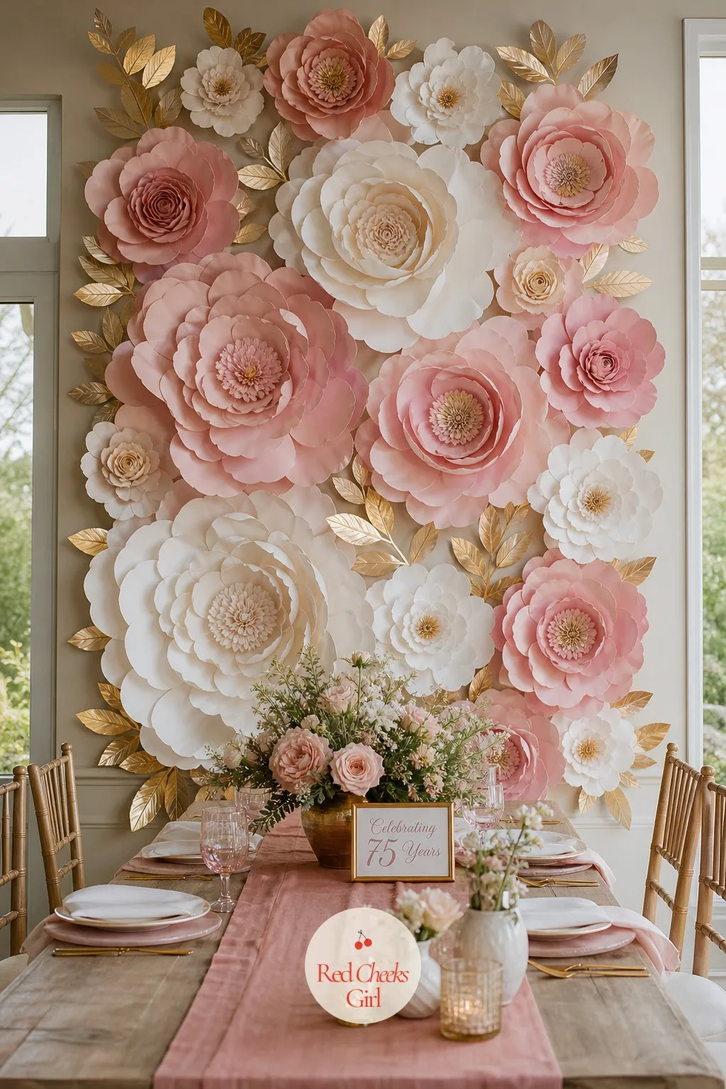 A Wall Of Oversized Paper Flowers — She will stand in front of it for a photograph whether anyone asks her to or not. 75th birthday ideas for mom