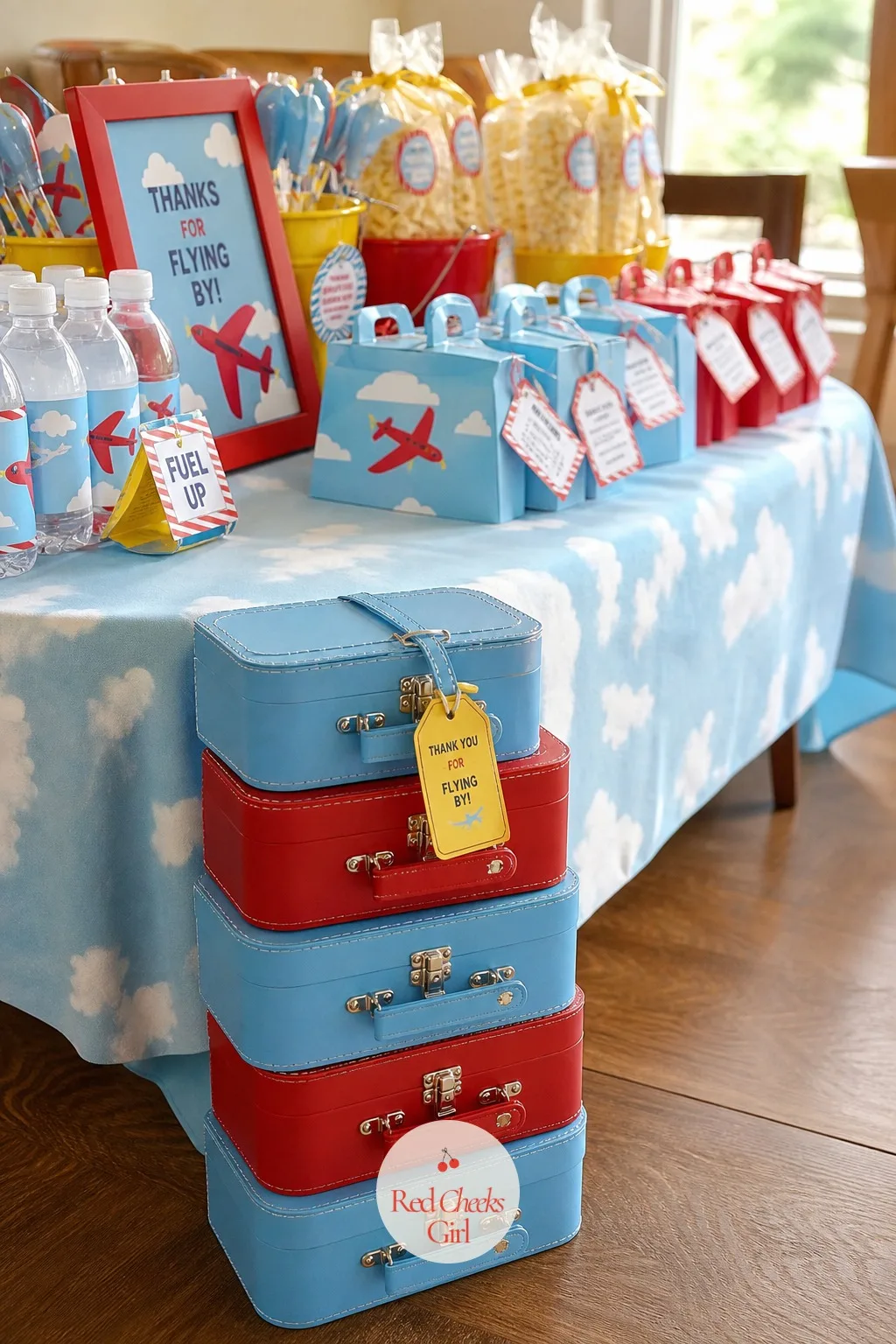 Mini Suitcase Favor Boxes — For the guest who likes a box more than a bag, a mini suitcase does the same job with a bit more charm. Airplane themed birthday