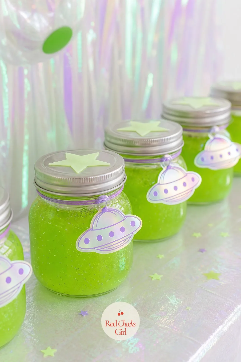 Favors: Alien Goo Jars — Another bag of plastic trinkets that ends up in the trash on the drive home is not much of a thank you. Alien first birthday party
