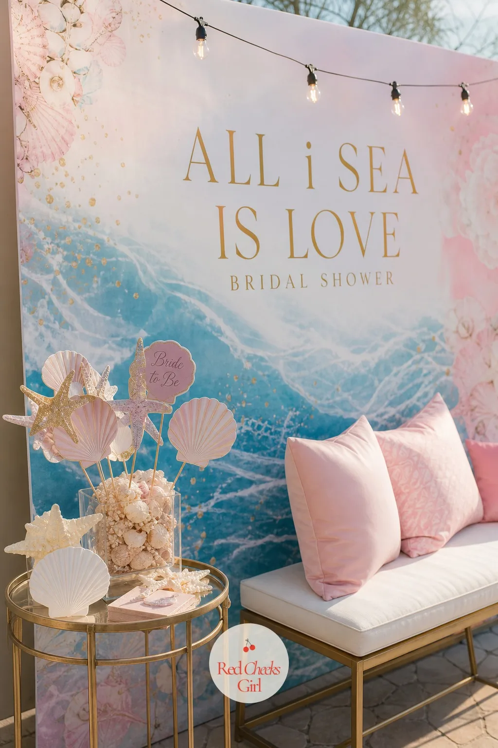 A Photo Corner With Shell and Starfish Props — Give the backdrop from earlier a reason for guests to actually stand in front of it. All i sea is love bridal