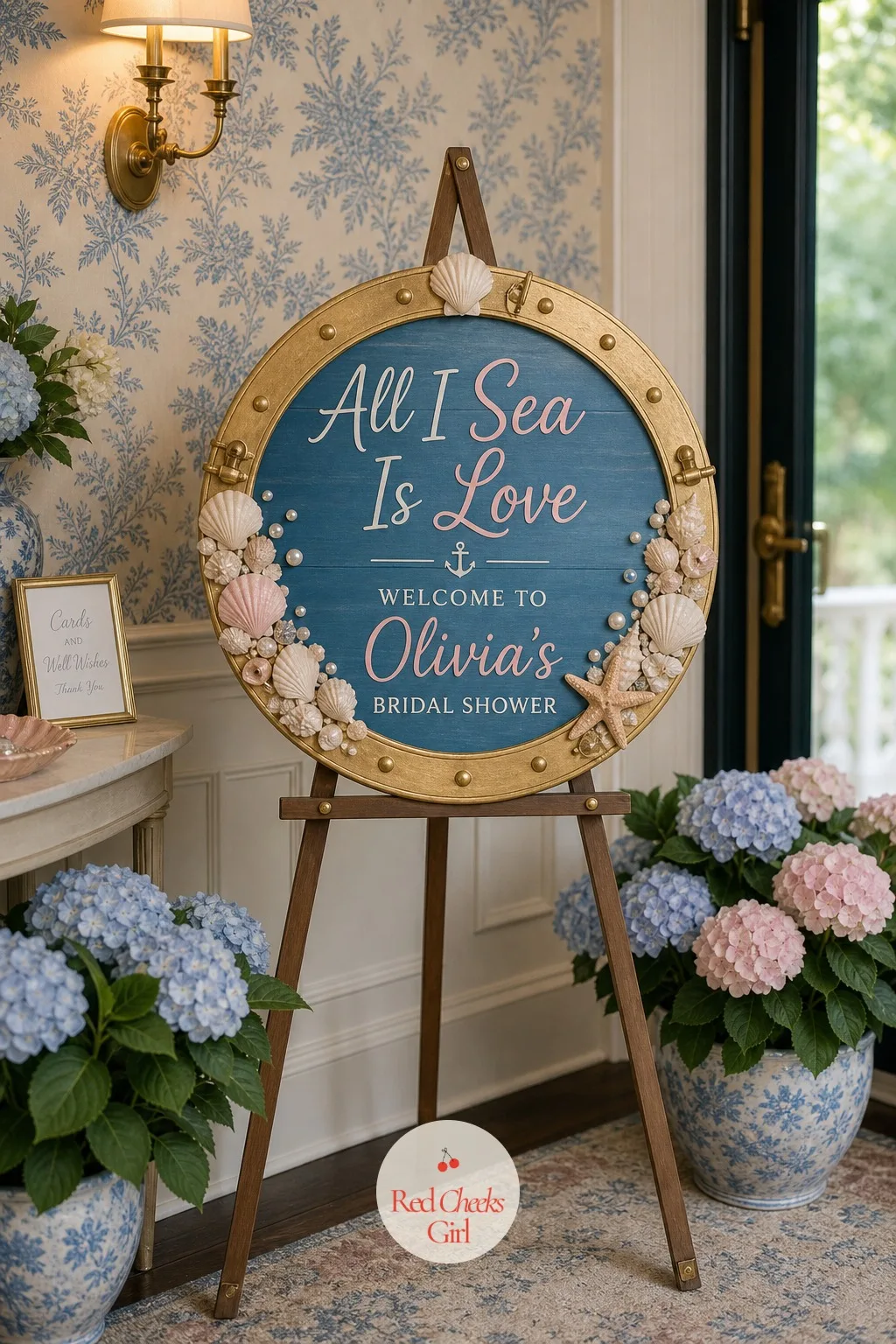 A Porthole Welcome Sign at the Door — Before the fabric and the shells register, there should be a sign telling guests they have found the right door. All i