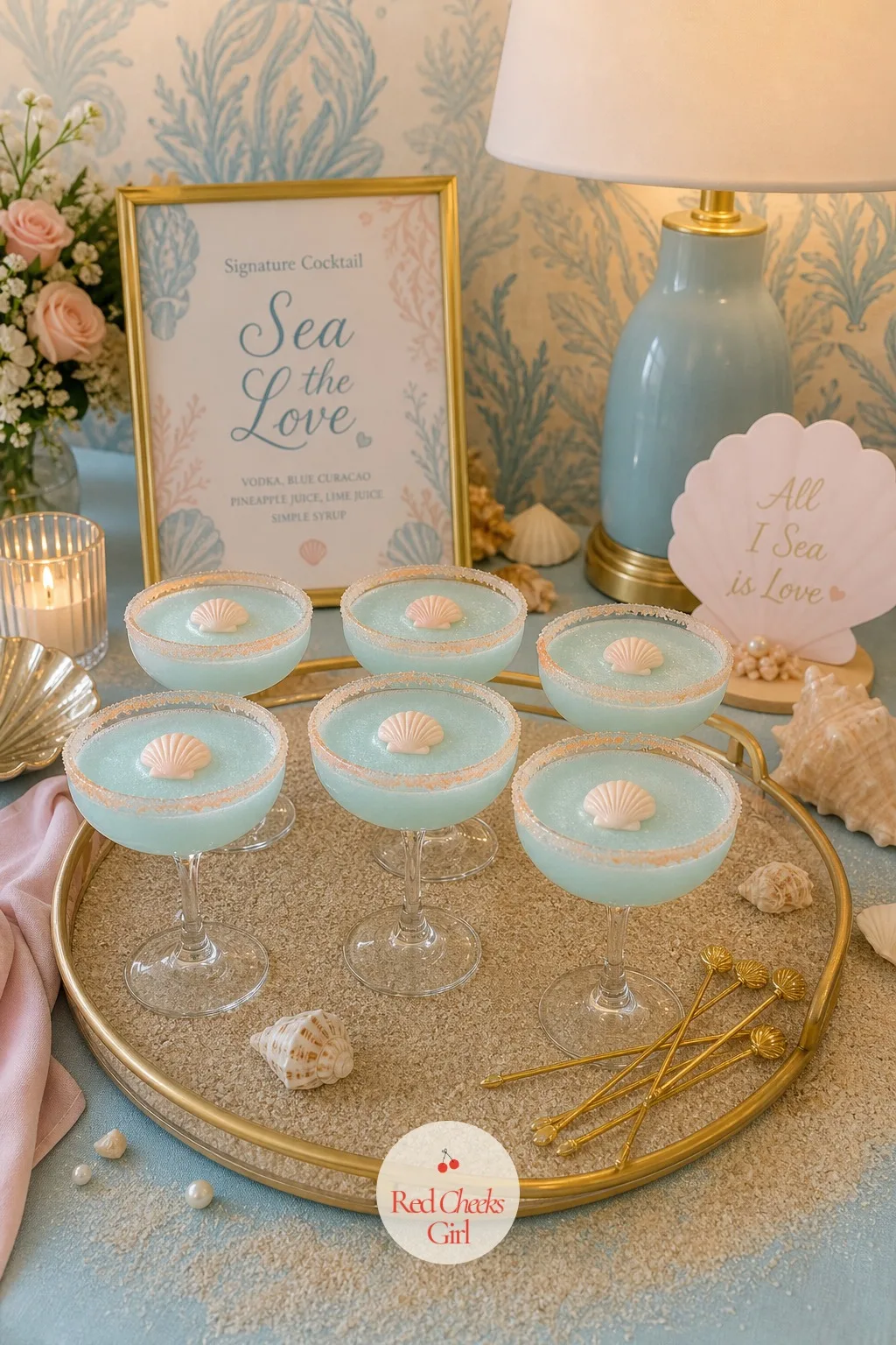 A Signature Cocktail Called Sea the Love — One drink with a name on it does more for the theme than a full bar ever could. All i sea is love bridal shower theme