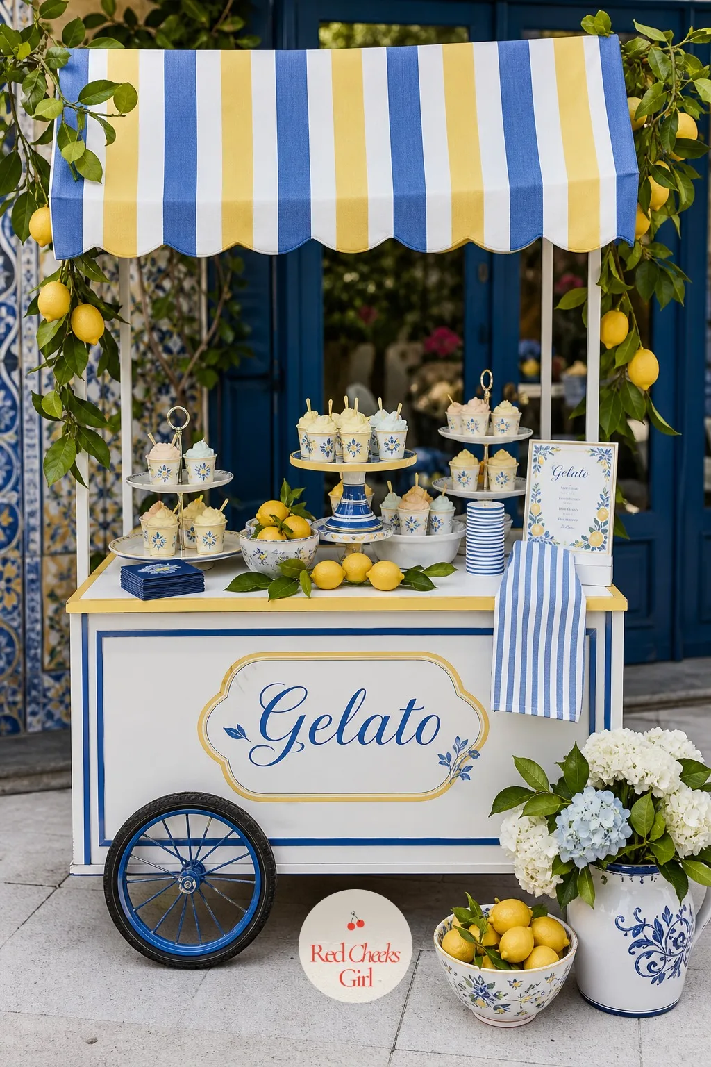 The Gelato Cart Photo Spot — A corner with nothing in it is wasted real estate. Amalfi coast baby shower theme