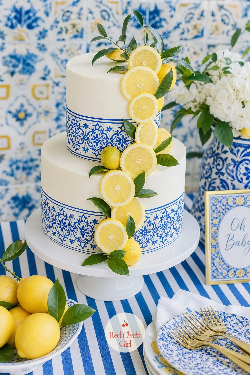 The Lemon Tiered Cake — Every table needs a center of gravity, and this cake is it. Amalfi coast baby shower theme