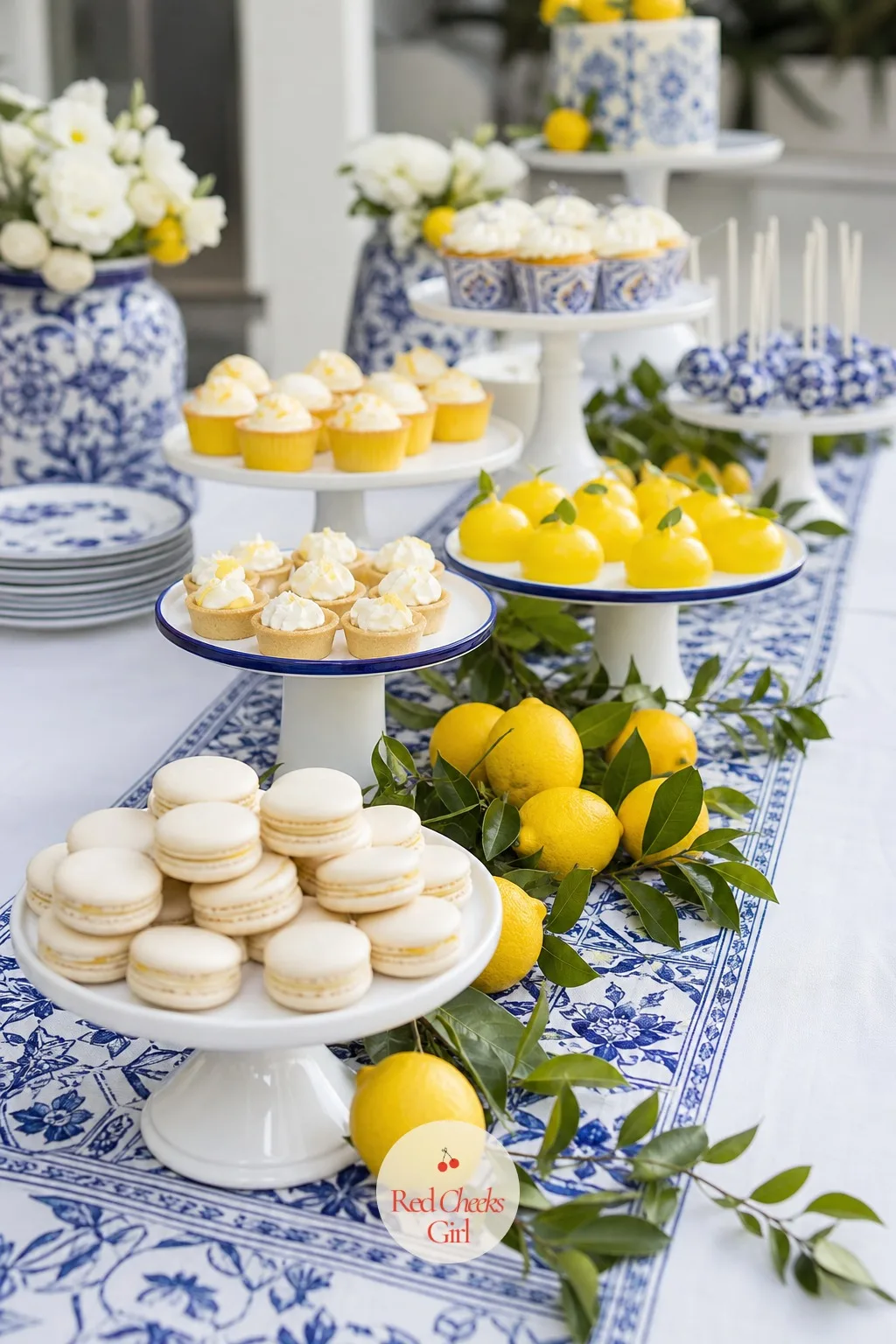The Tile-Runner Dessert Table — A dessert table with everything at one height looks flat in photos. Amalfi coast baby shower theme