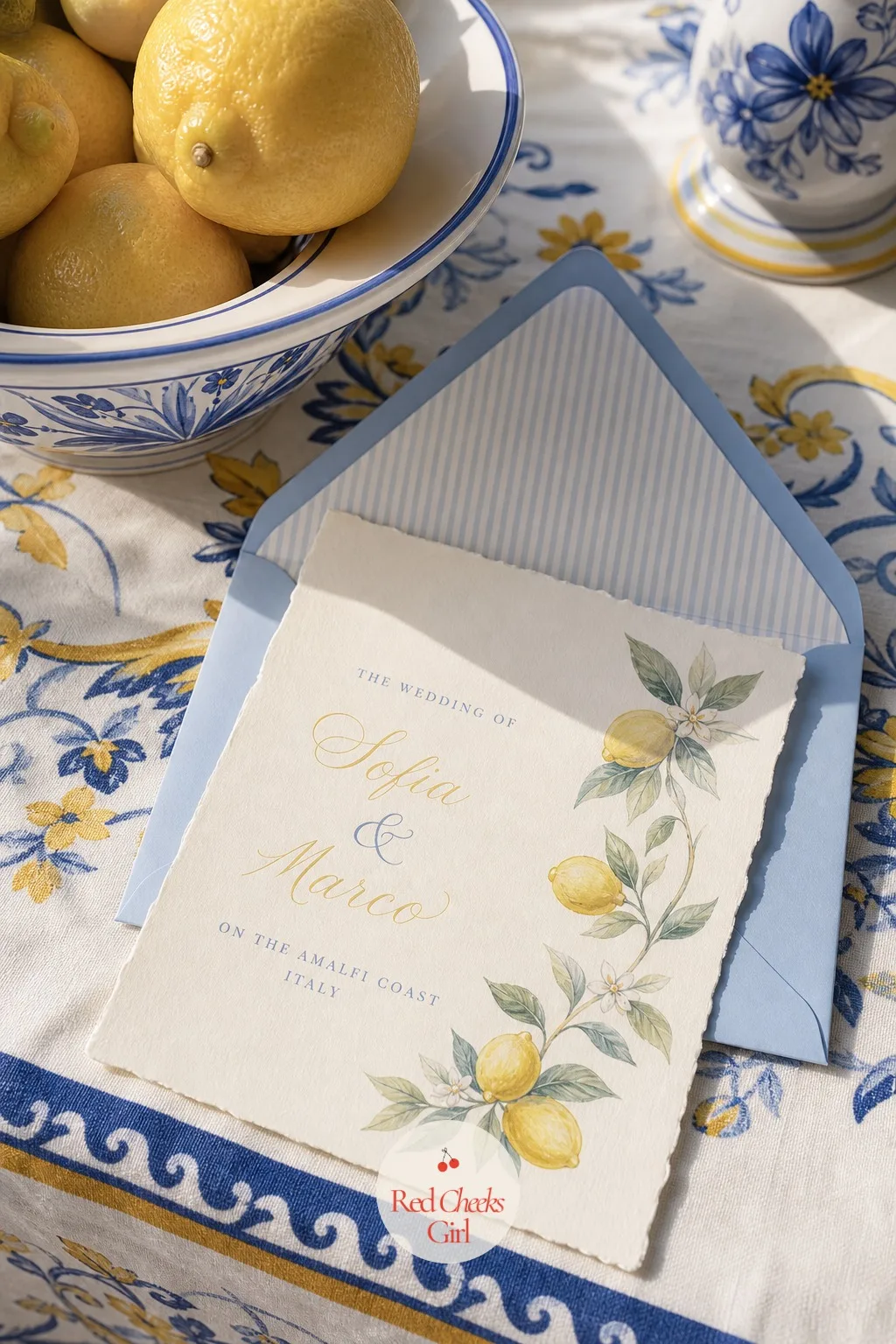 The Amalfi Coast Invitation Suite — The invitation is the smallest object in the whole celebration and the first one anyone sees, which means it sets