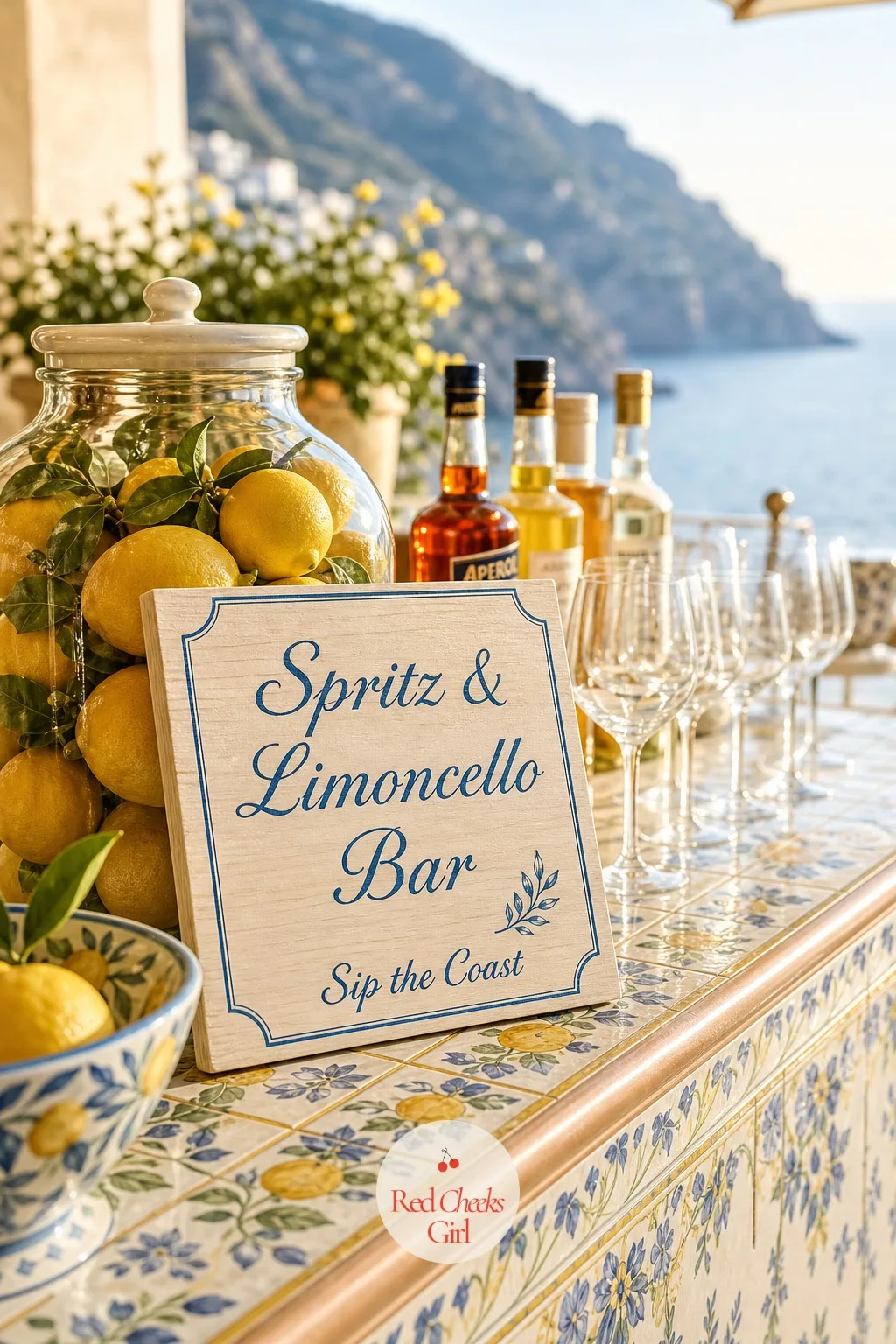 The Signature Cocktail Sign — A bar with no sign leaves guests guessing what to order and asking the bartender to explain it twice over. Amalfi coast wedding