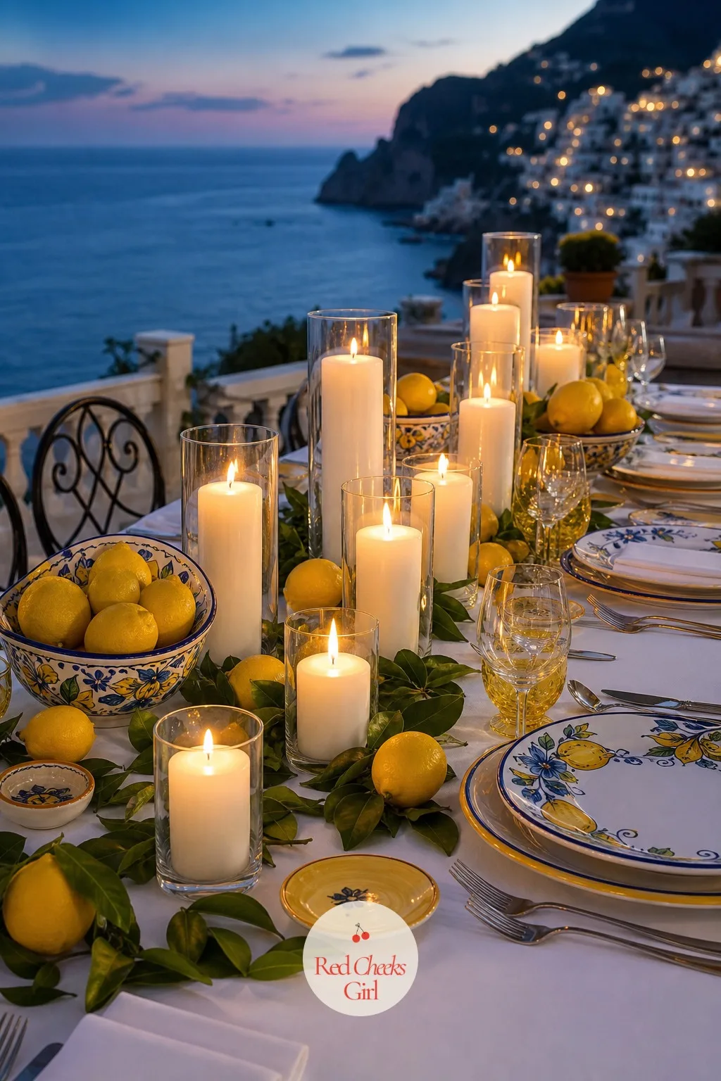 The White Pillar Candle Procession — A terrace dinner that runs past sunset needs its own light, and candles do it without a single extension cord. Amalfi