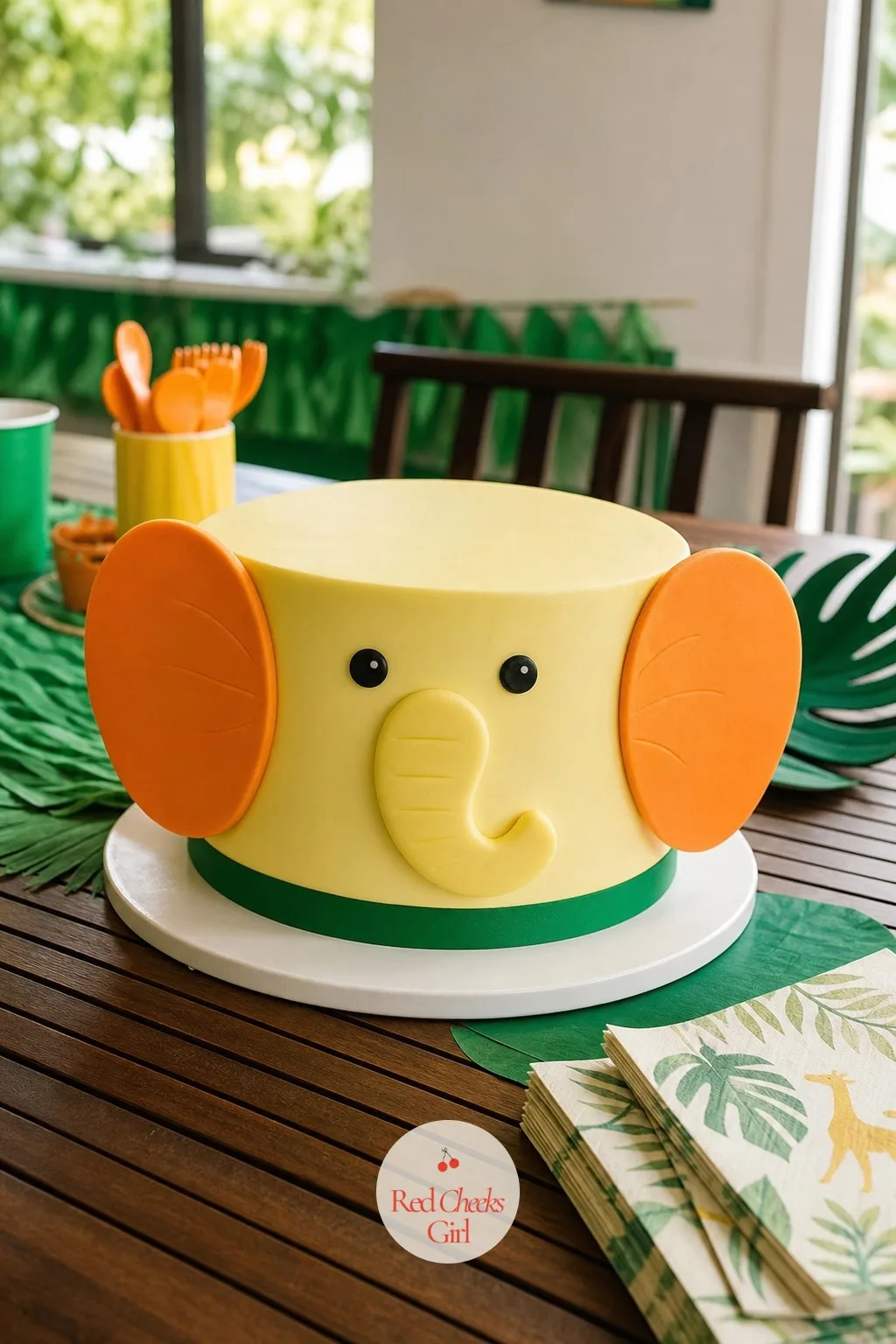 Elephant Face Single Tier Cake — Not every party needs two tiers, and a one year old's first cake especially does not. Animal themed birthday party