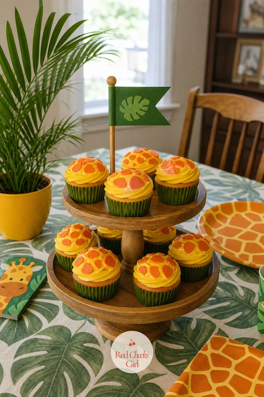 Giraffe Spot Cupcake Stand — Spots are the easiest animal marking a parent can fake, which is exactly why this one belongs on the table rather than the cake.