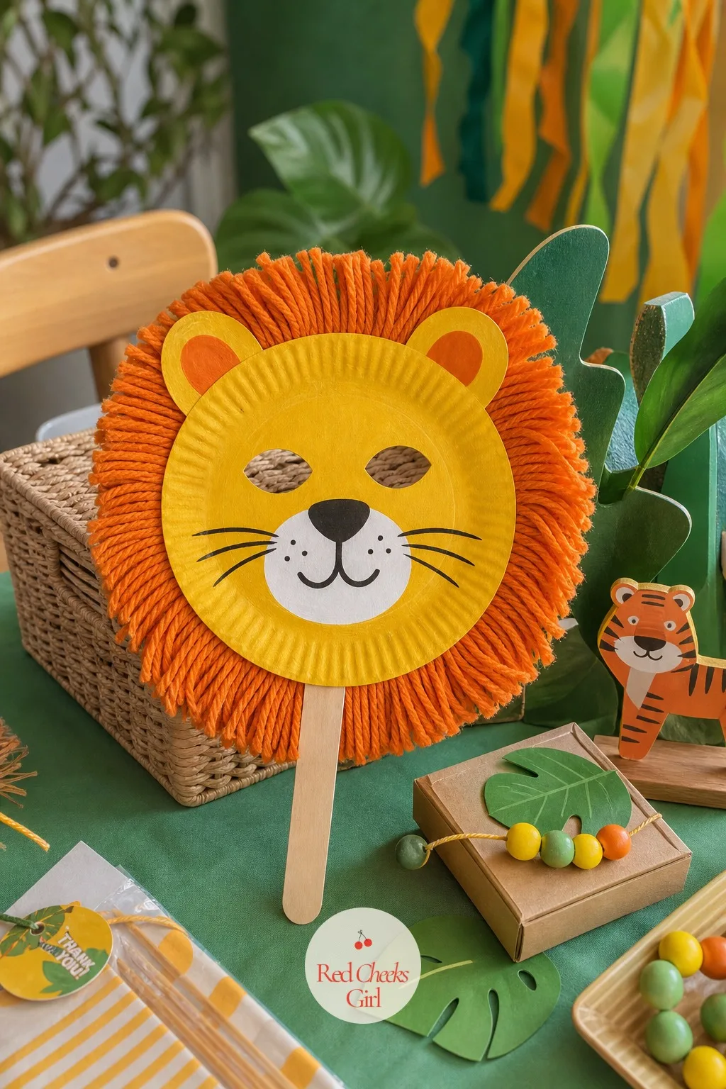 Lion Paper Plate Mask Favor — A storebought mask gets worn once and tossed. Animal themed birthday party