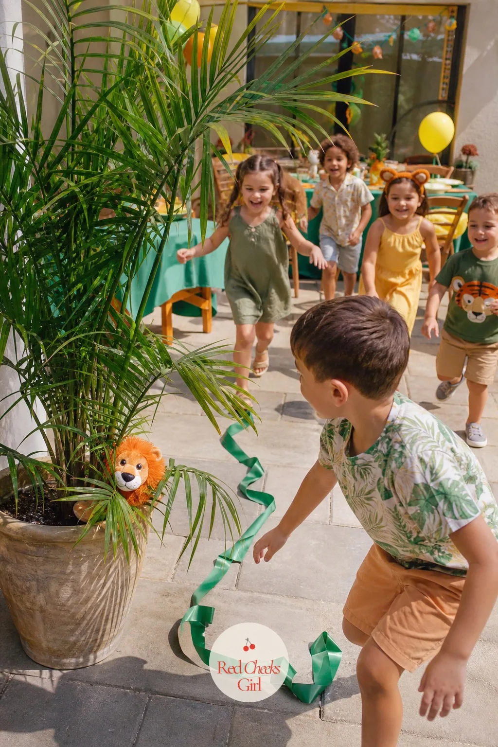 Plush Hunt Among The Potted Palms — A one year old does not scan a garden, she crouches and pats at anything leaf shaped, so hide the plush animals exactly