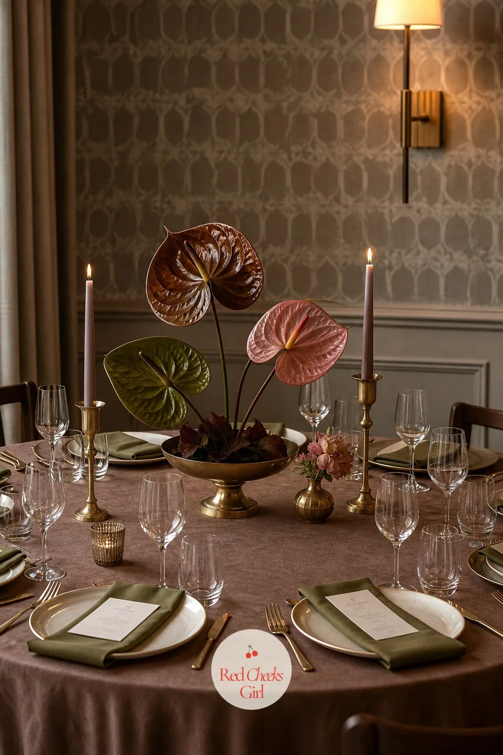 Sculptural Anthurium Centerpieces — A centerpiece too tall or too full blocks the person across the table, and nobody enjoys dinner craning sideways around