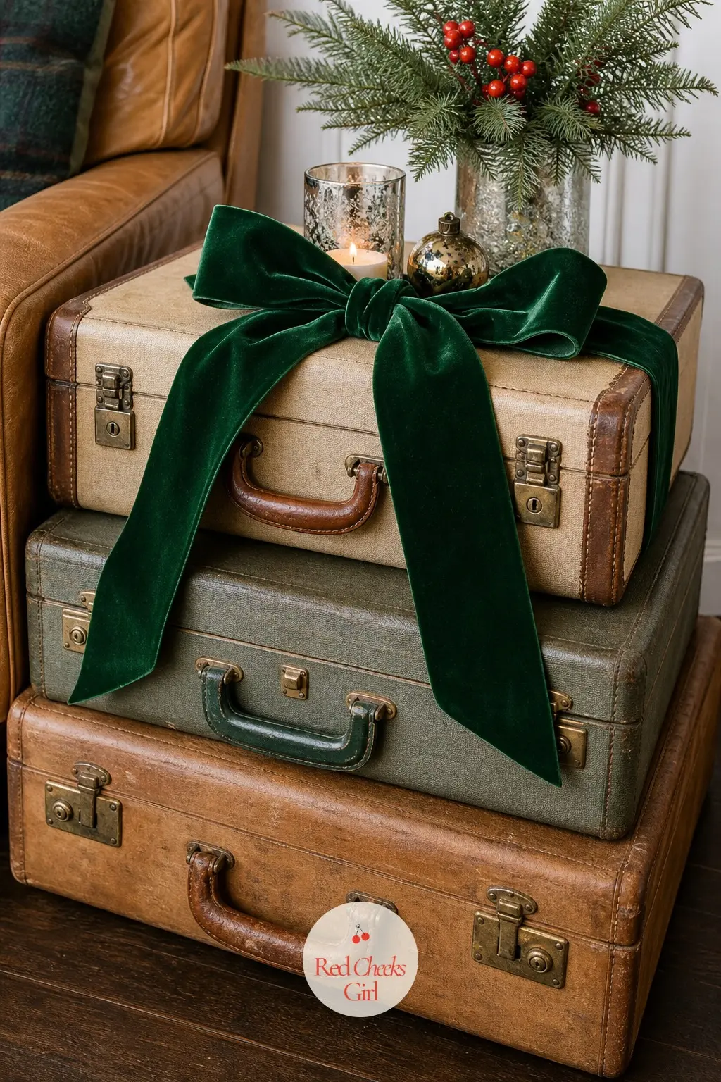 A Stack of Vintage Suitcases Used as a Side Table — Three stacked suitcases in graduated sizes make a side table with no assembly and no screws, which matters