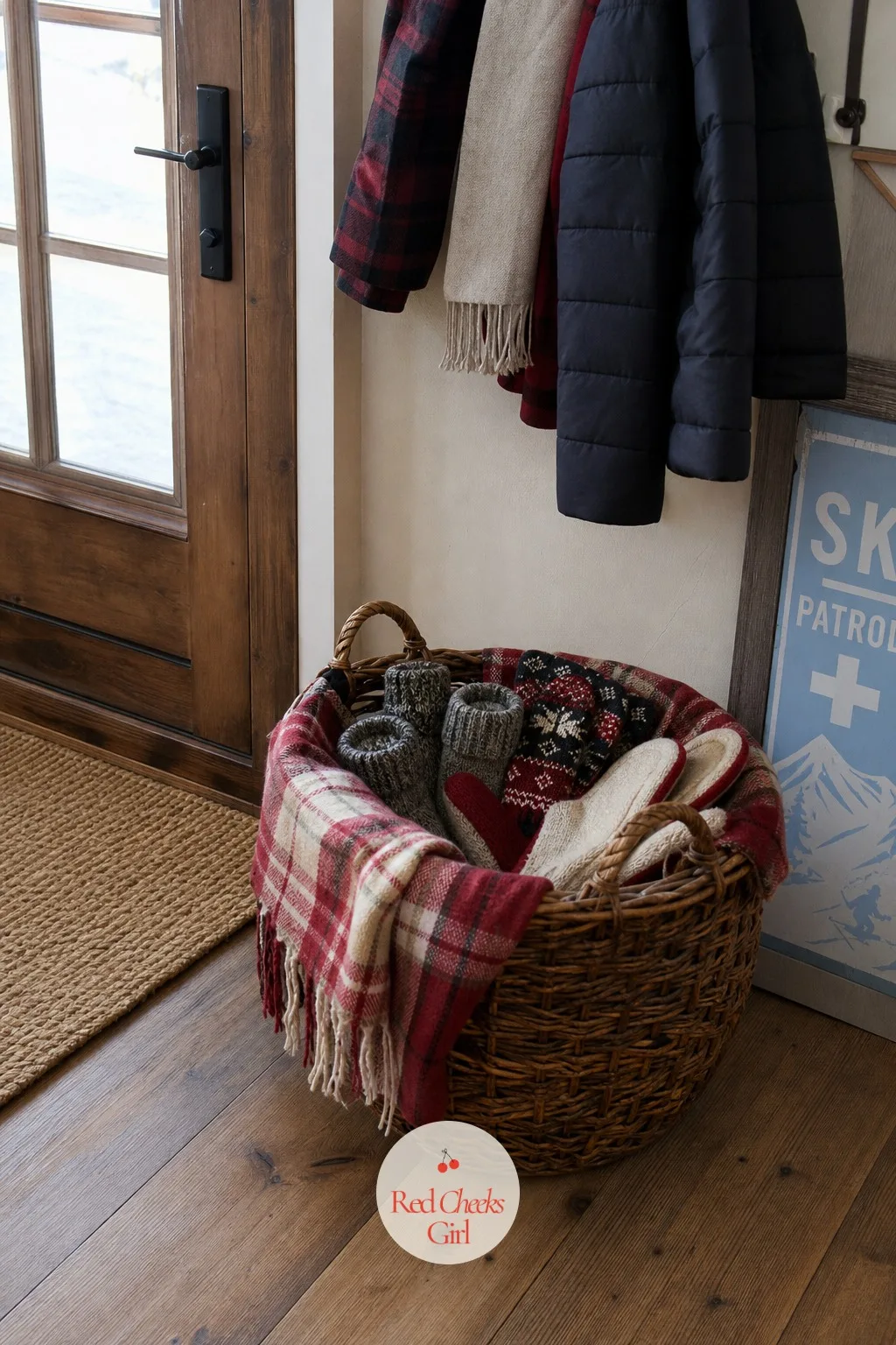 A Mitten and Boot Basket by the Door — Someone always arrives with wet boots and cold hands, and a basket solves that before it becomes a thing. Apres ski party