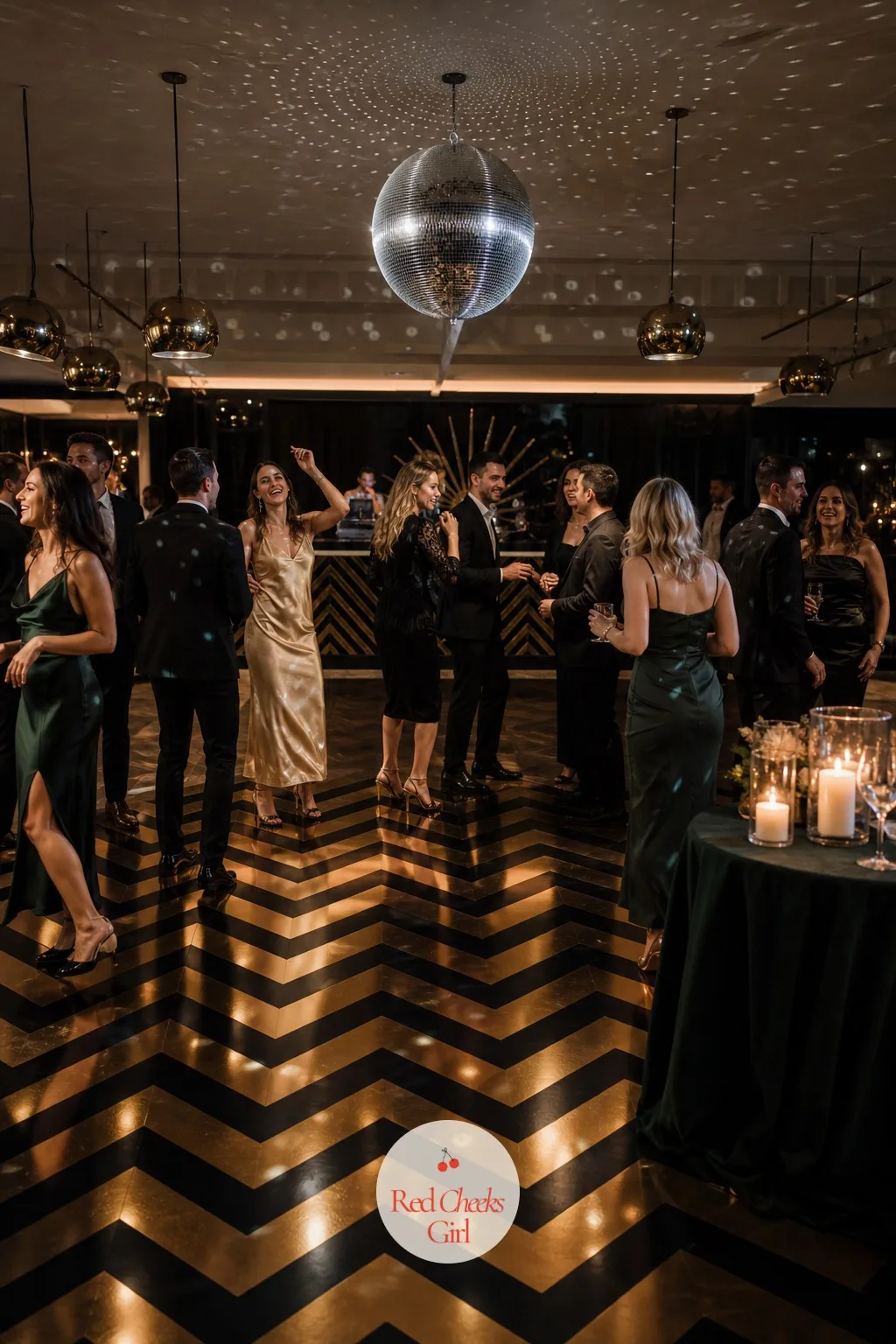 Chevron Dance Floor — Once dinner clears, the floor itself becomes the last big surface of the night. Art deco wedding